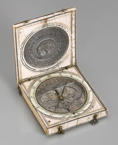 Appraisal: A French ivory and silver magnetic azimuth compass sundial Charles