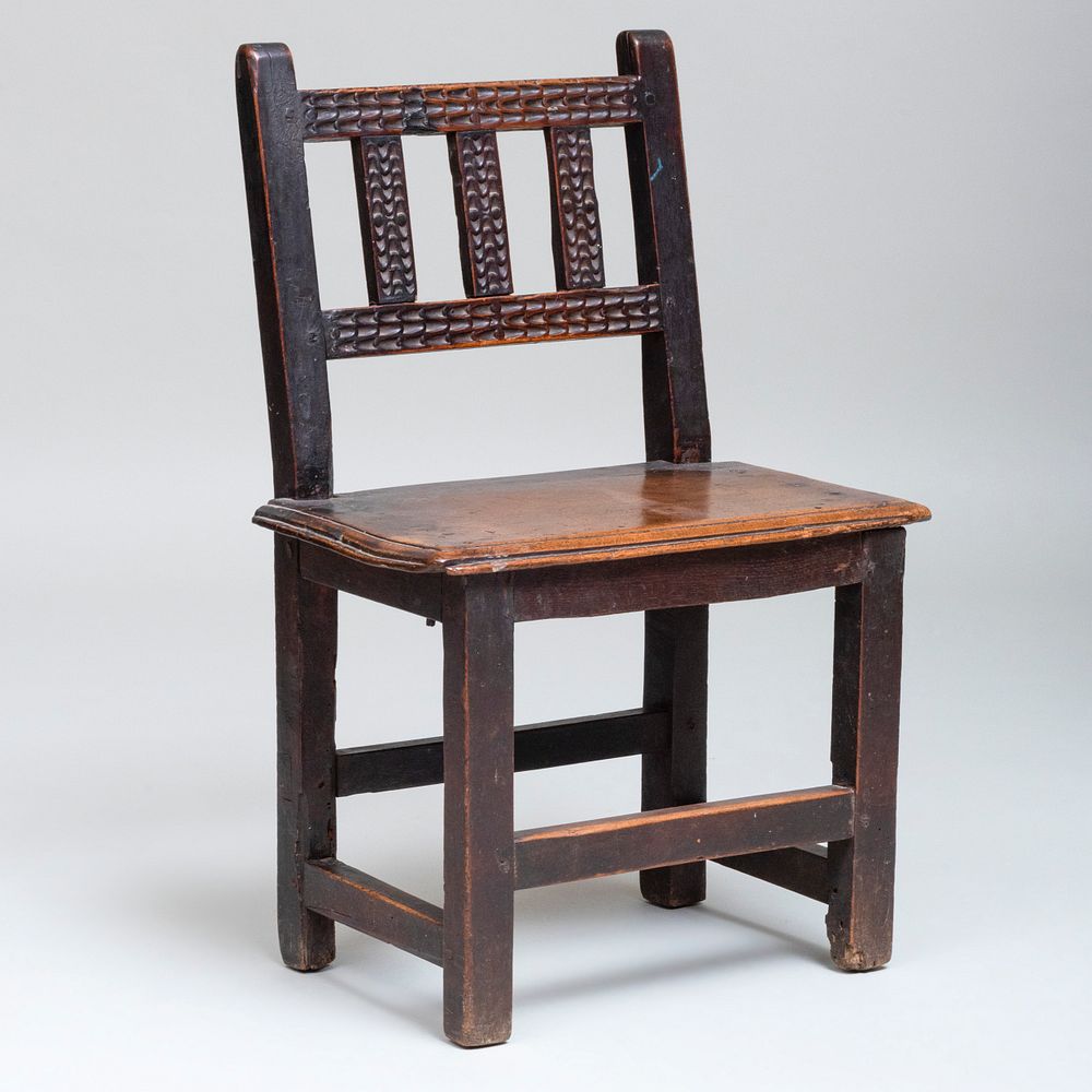 Appraisal: Italian Renaissance Chip-Carved Walnut Side Chair Tuscany The underside with