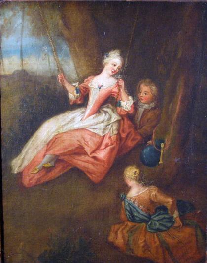 Appraisal: FOLLOWER OF ANTOINE WATTEAU french - WOMAN ON SWING Oil