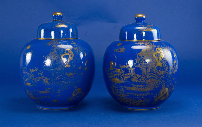 Appraisal: Pair of Wilton Ware Globular Shaped Vases and Covers With