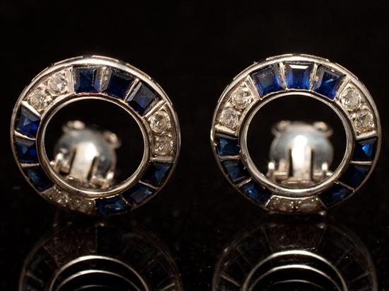 Appraisal: Pair of lady's K white gold diamond and sapphire circle-form