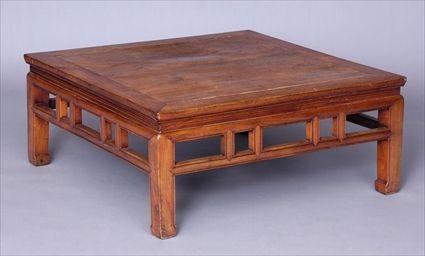 Appraisal: CHINESE ELM LOW TABLE The paneled top above a geometric