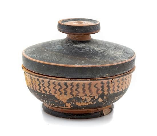 Appraisal: A Greek Pottery Lidded Bowl Diameter inches A Greek Pottery