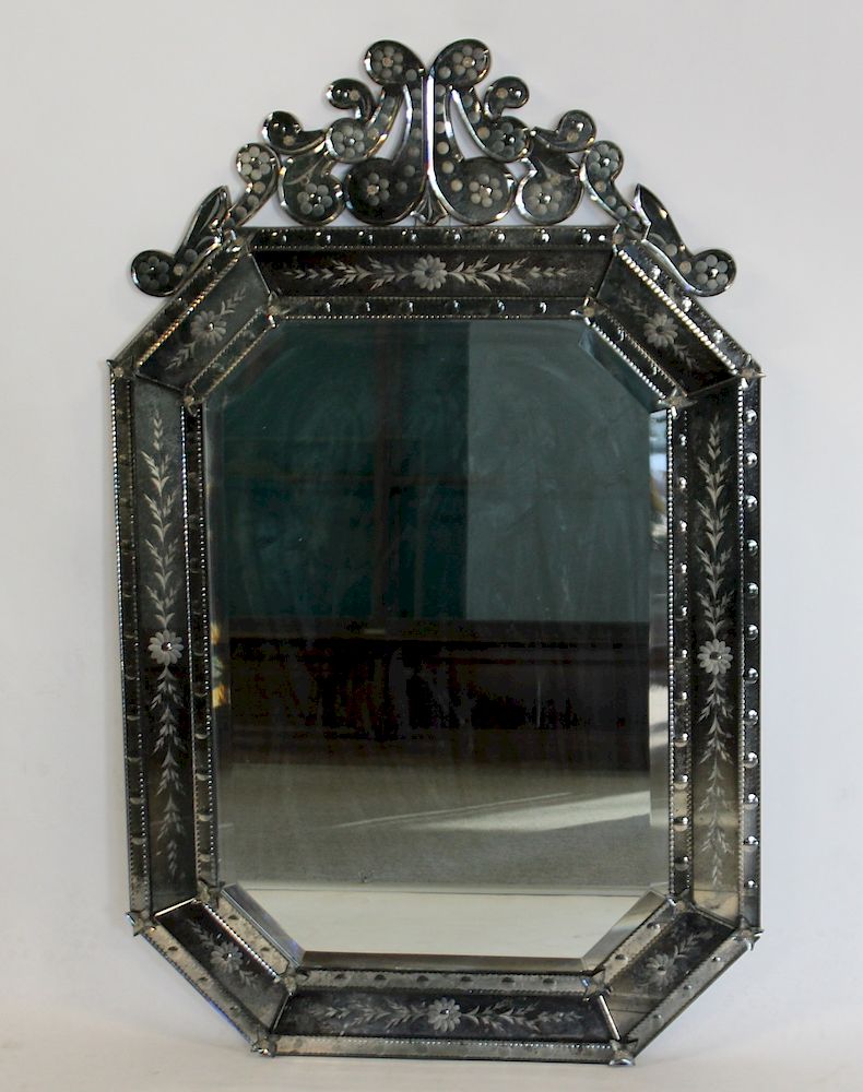 Appraisal: Vintage and Fine Quality Venetian Style Etched Mirror Does show