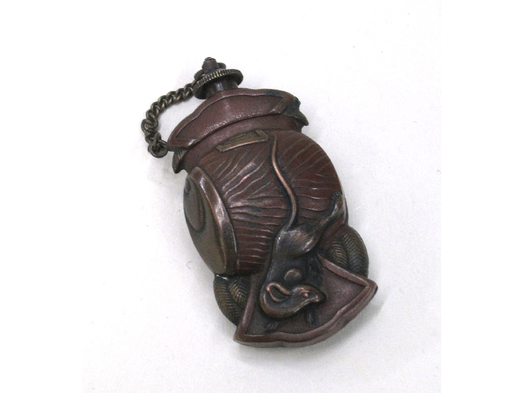 Appraisal: Japanese bronze snuff bottle modelled as a basket and two