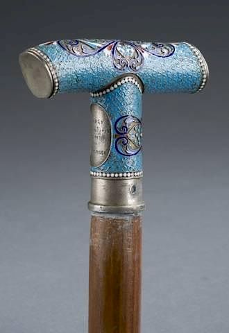 Appraisal: Russian silver and enamel cane A Russian silver and enamel