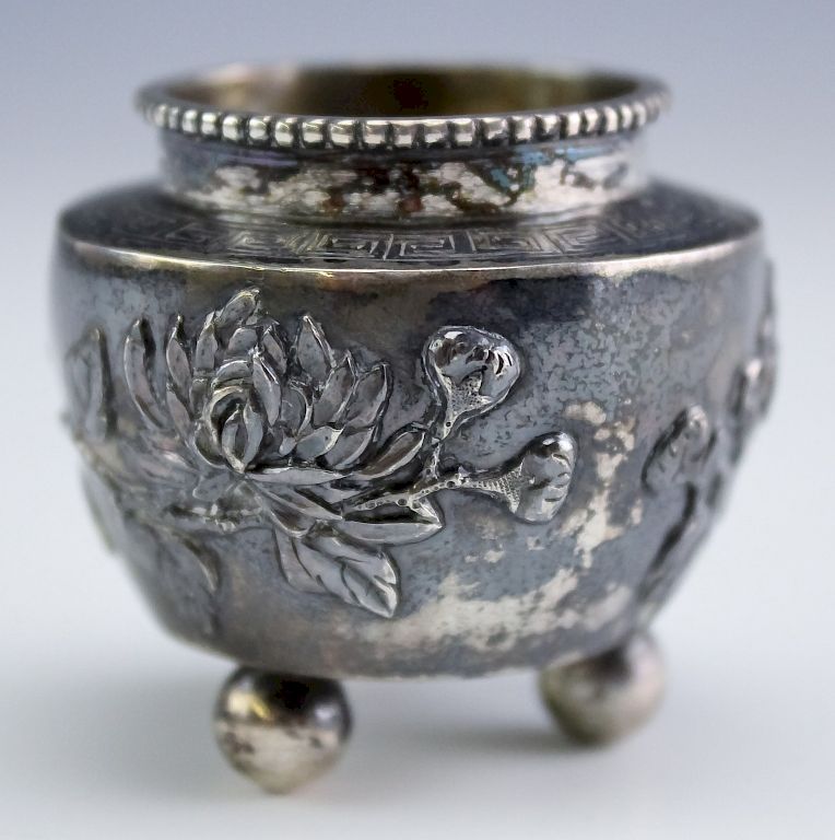 Appraisal: Signed Luen Wo Chinese Silver Floral Small Vase Luen Wo