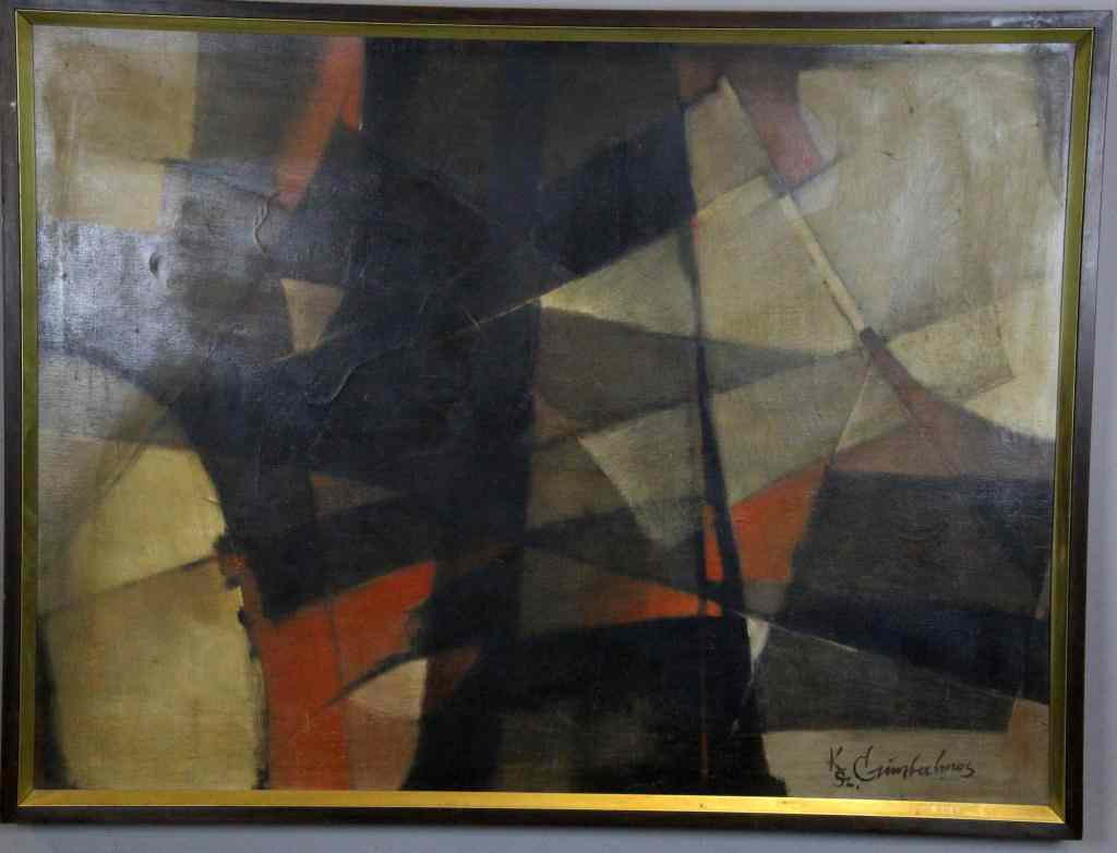 Appraisal: Kalman Czimbalmos Oil Painting On CanvasDepicting an abstract painting in