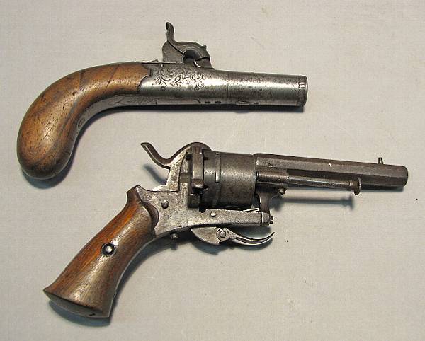 Appraisal: A lot of two continental pistols Comprising English boxlock percussion