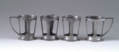 Appraisal: SET OF FOUR LILY PEWTER CUP HOLDERS Soda fountain style