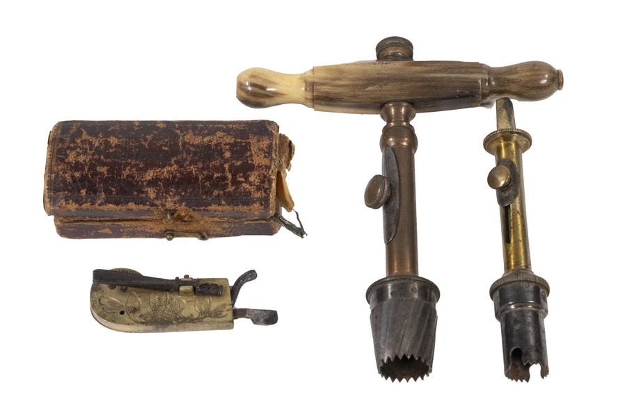 Appraisal: EARLY TH C BLOOD LETTING TOOL CASED TWO-PART TREPANNING TOOL