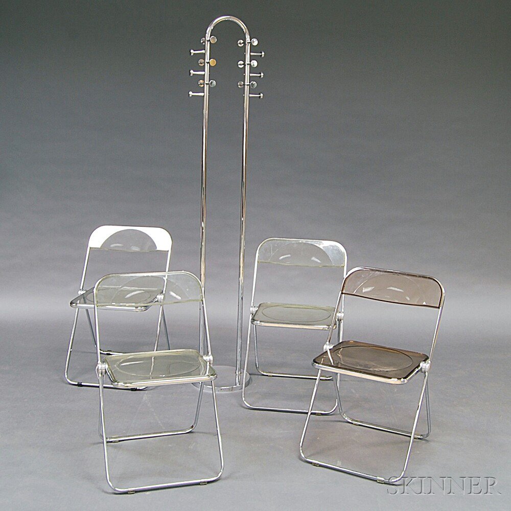 Appraisal: Set of Four Paila Chrome and Lucite Folding Chairs and