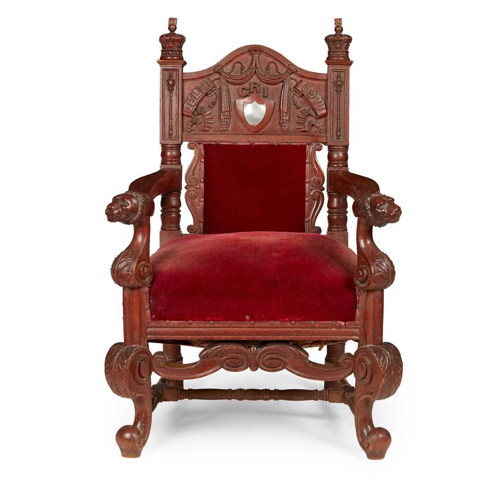 Appraisal: RARE CARVED ANGLO-INDIAN HARDWOOD ARMCHAIR FOR THE DELHI DURBAR DATE