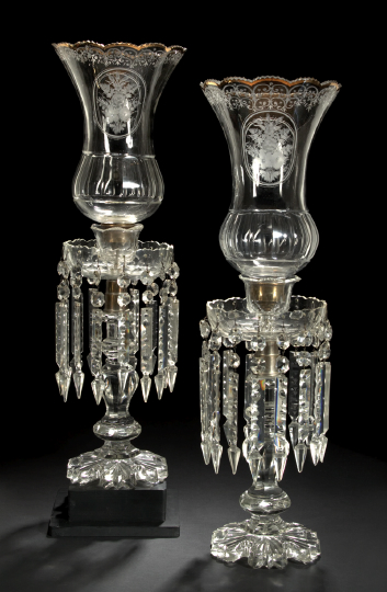 Appraisal: Good Large Pair of Bohemian Richly Cut and Engraved Colorless