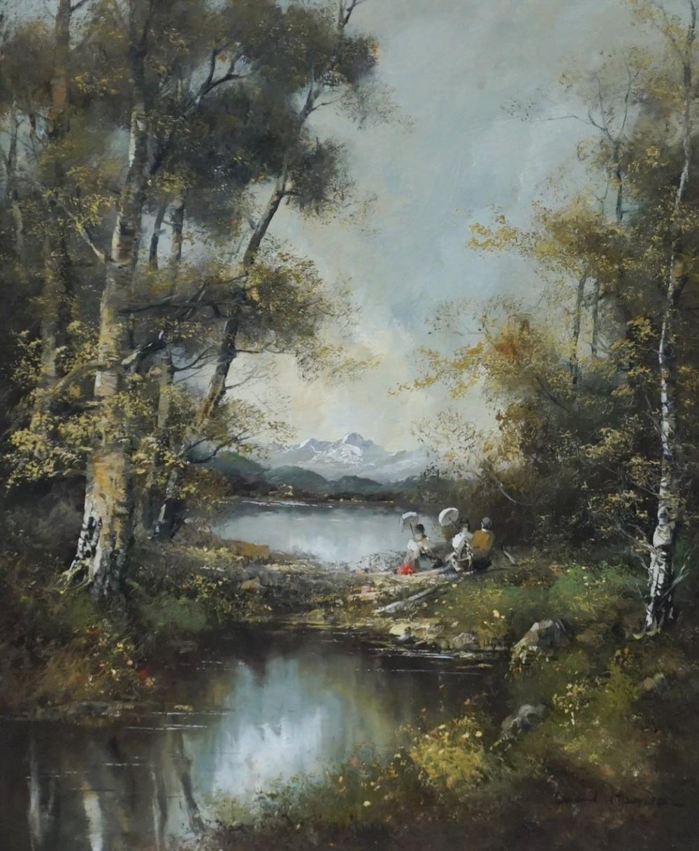 Appraisal: G HEYDEN PICNIC ON LAKE OIL ON CANVAS FRAME X