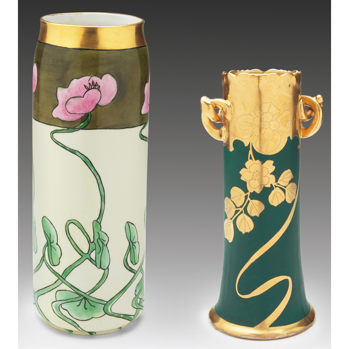 Appraisal: Art Nouveau vase cylindrical form with a hand painted colorful