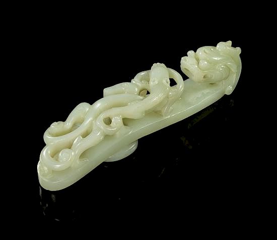 Appraisal: A Jade Belt Hook POSSIBLY QIANLONG PERIOD Width inches A