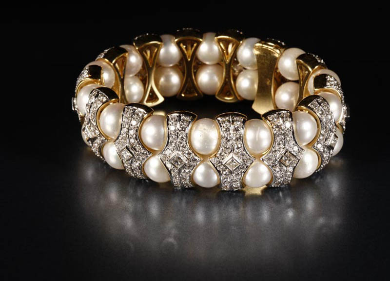 Appraisal: A cultured pearl and diamond bracelet A cultured pearl and