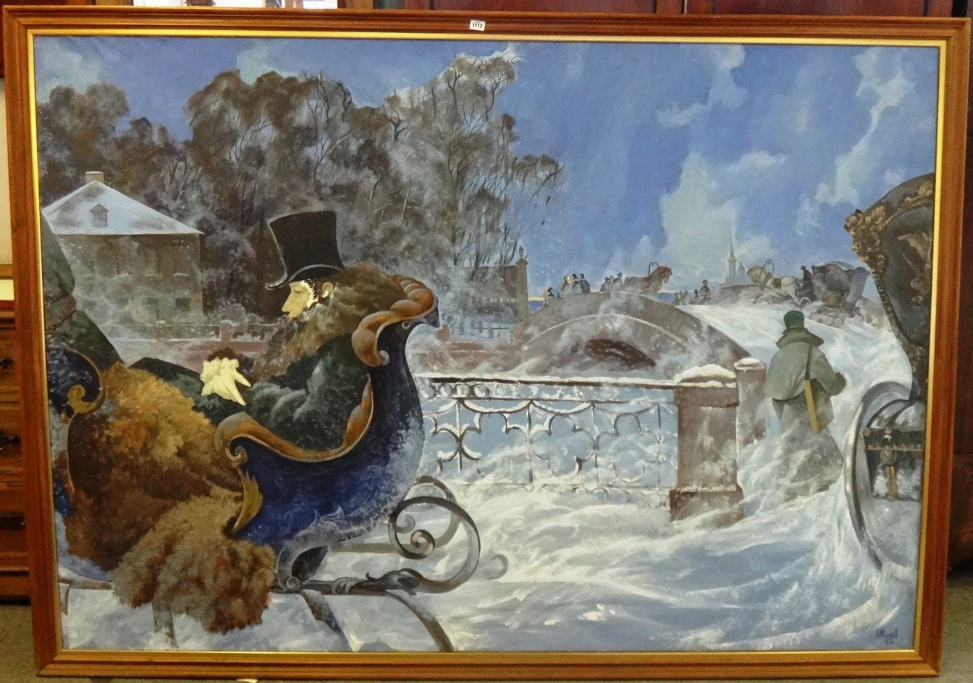 Appraisal: K M Bahob th century Gentleman in a sleigh in