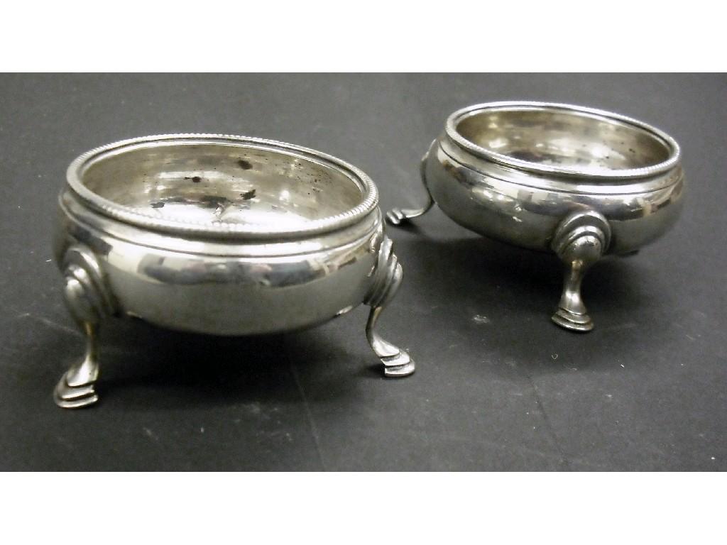 Appraisal: Pair of George III circular salts with gadrooned rims and