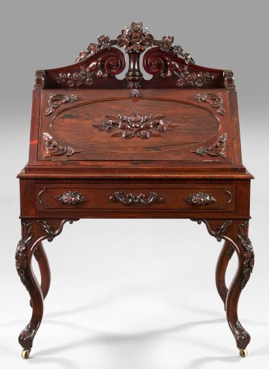 Appraisal: American Rococo Revival Rosewood Drop-Front Writing Desk third quarter th