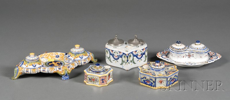 Appraisal: Five French Faience Inkpots France th and th century each