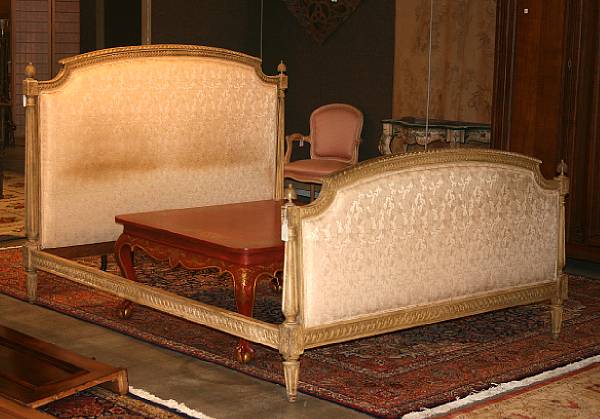 Appraisal: A Louis XVI style painted and upholstered bed late th