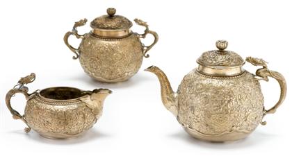 Appraisal: Chinese export silver four piece tea service Comprising a teapot