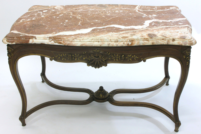 Appraisal: LOUIS XV STYLE MARBLE-TOP CENTER TABLE French c The rectangular