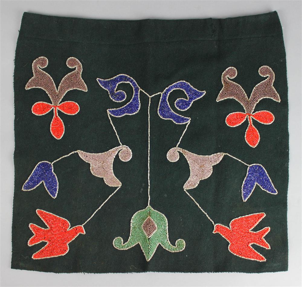 Appraisal: MIDWESTERN BEADED CLOTH APRON green stroud cloth with birds and