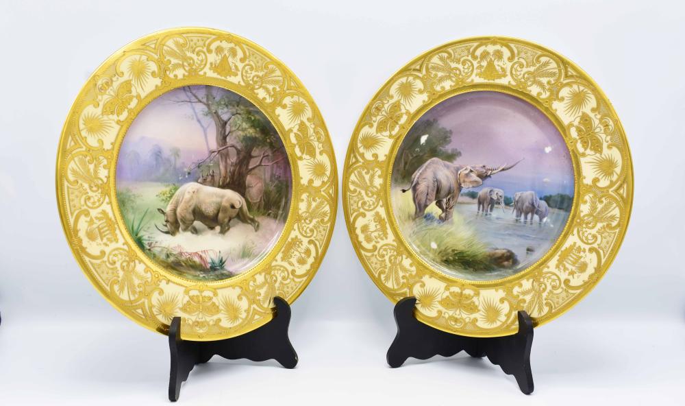 Appraisal: PR GERMAN PAINTED GILT PORCELAIN SAFARI PLATESMarked Dresden with a