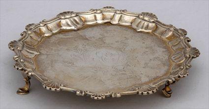 Appraisal: EARLY GEORGE III MONOGRAMMED SILVER WAITER Ebenezer Coker London the