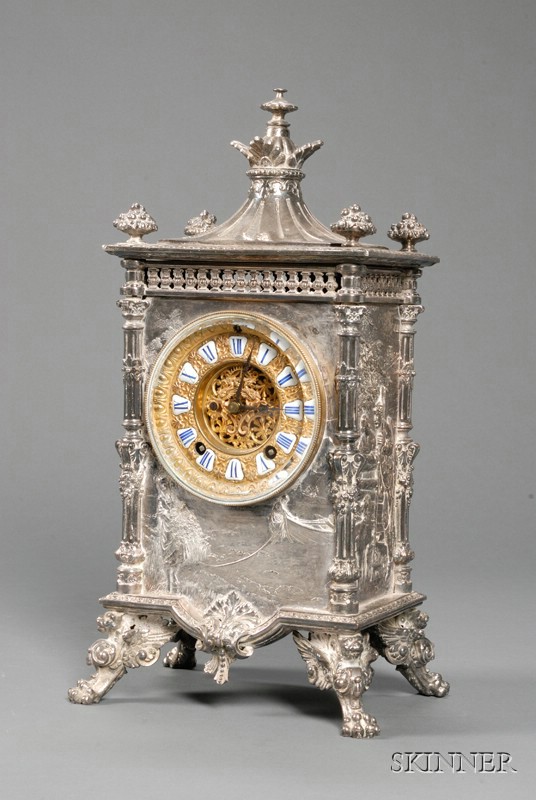 Appraisal: Ansonia Silvered Metal Mantel Clock New York late th century