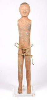 Appraisal: Chinese Han-style terracotta figure the armless male figure with a