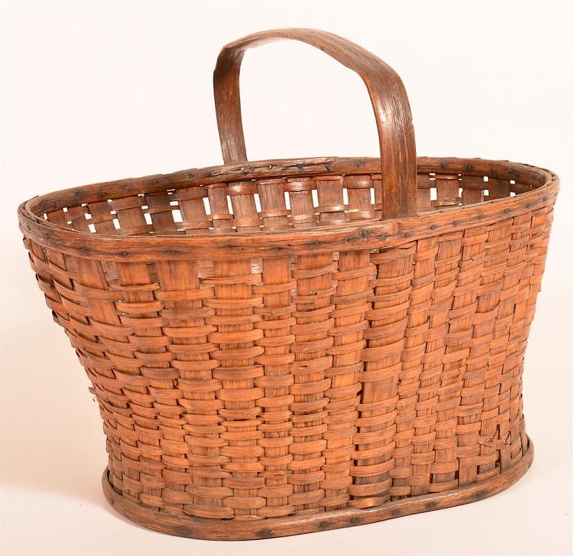 Appraisal: Woven Splint Work Basket th Early th Century Woven Splint