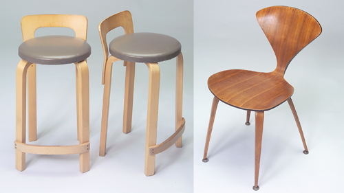 Appraisal: ALVAR AALTO NORMAN CHERNER Three bentwood chairs pair of Aalto