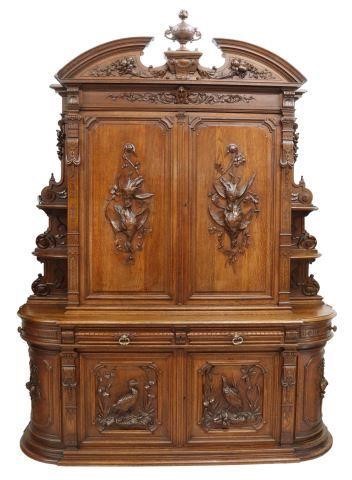 Appraisal: French Henri II style oak sideboard th c split pediment