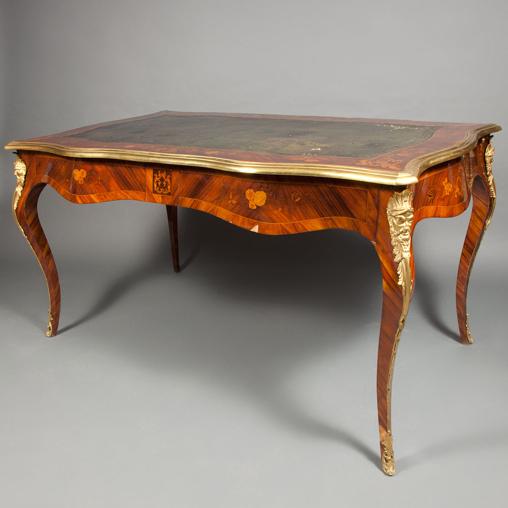 Appraisal: Louis XVI Style Gilt-Metal Mounted Marquetry Inlaid Kingwood Bureau Plat