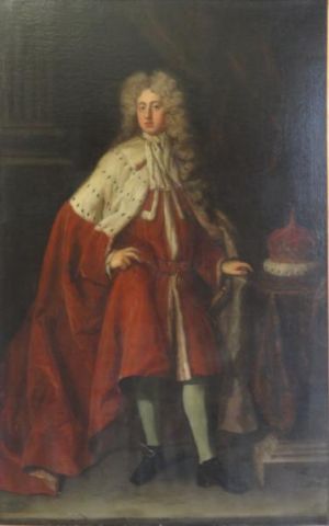 Appraisal: Attributed to Sir Godfrey Kneller Full LengthPortrait Inscribed lower left