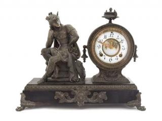 Appraisal: An American Cast Metal Figural Mantel Clock Height inches An