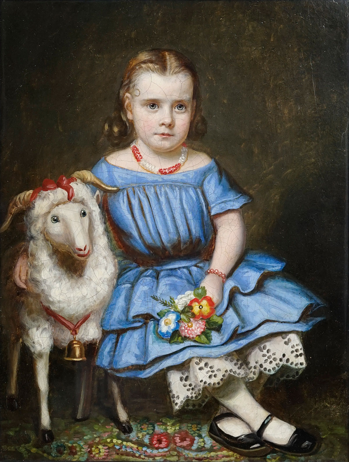 Appraisal: EARLY PORTRAIT PAINTING OF A YOUNG GIRL WITH HER PET