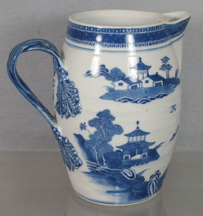 Appraisal: Chinese Export porcelain Nanking cider pitcher missing lid open strap