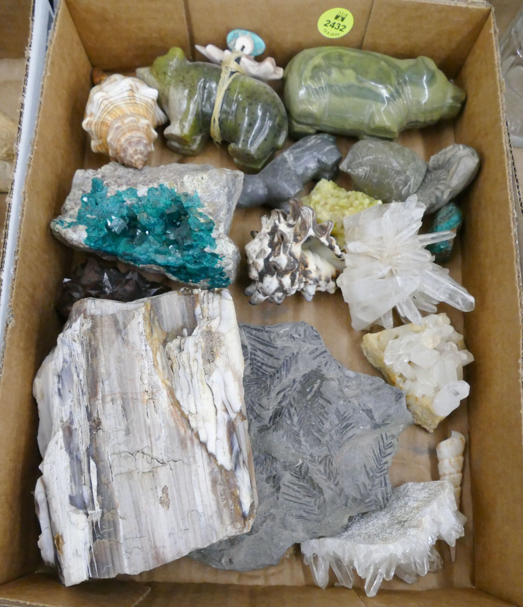 Appraisal: Box Old Mineral Specimens and Carvings