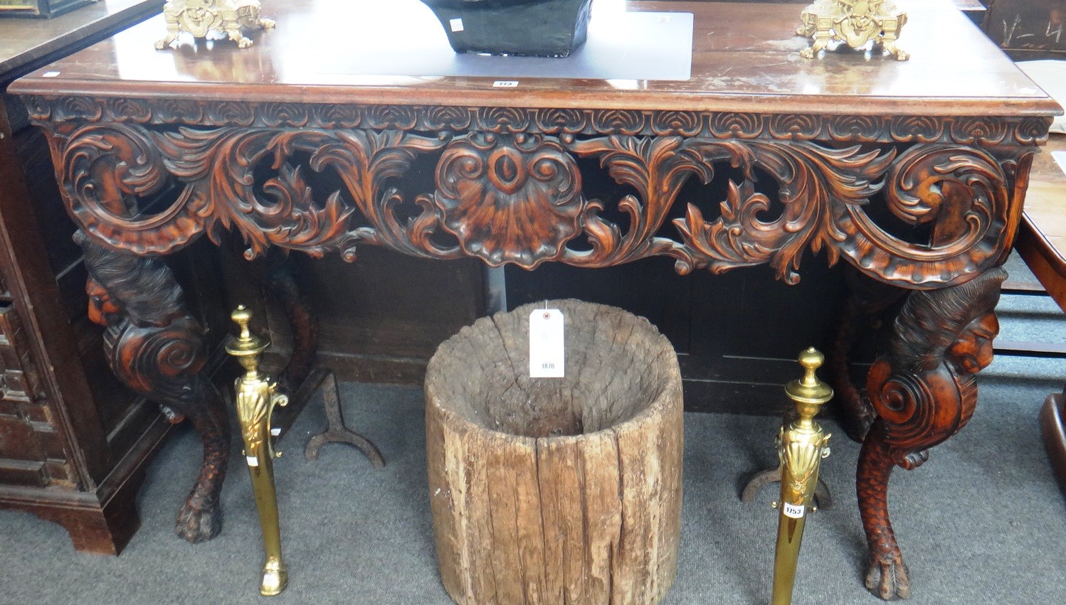 Appraisal: A th century style hardwood console the rectangular top over