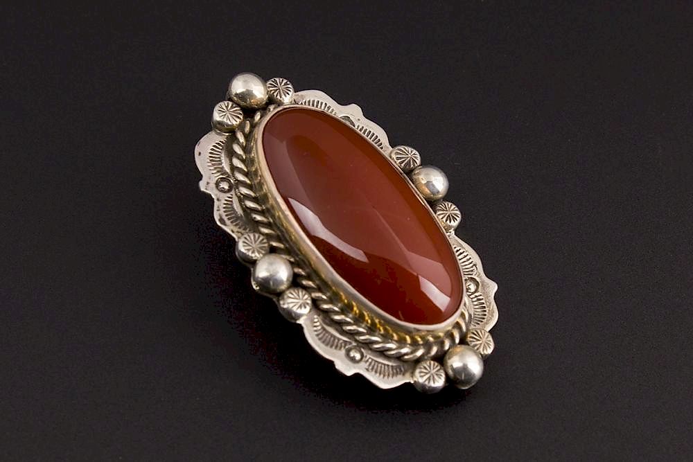 Appraisal: Hand Stamped Carnelian Broach Classic Hand Stamped Sterling Silver Broach