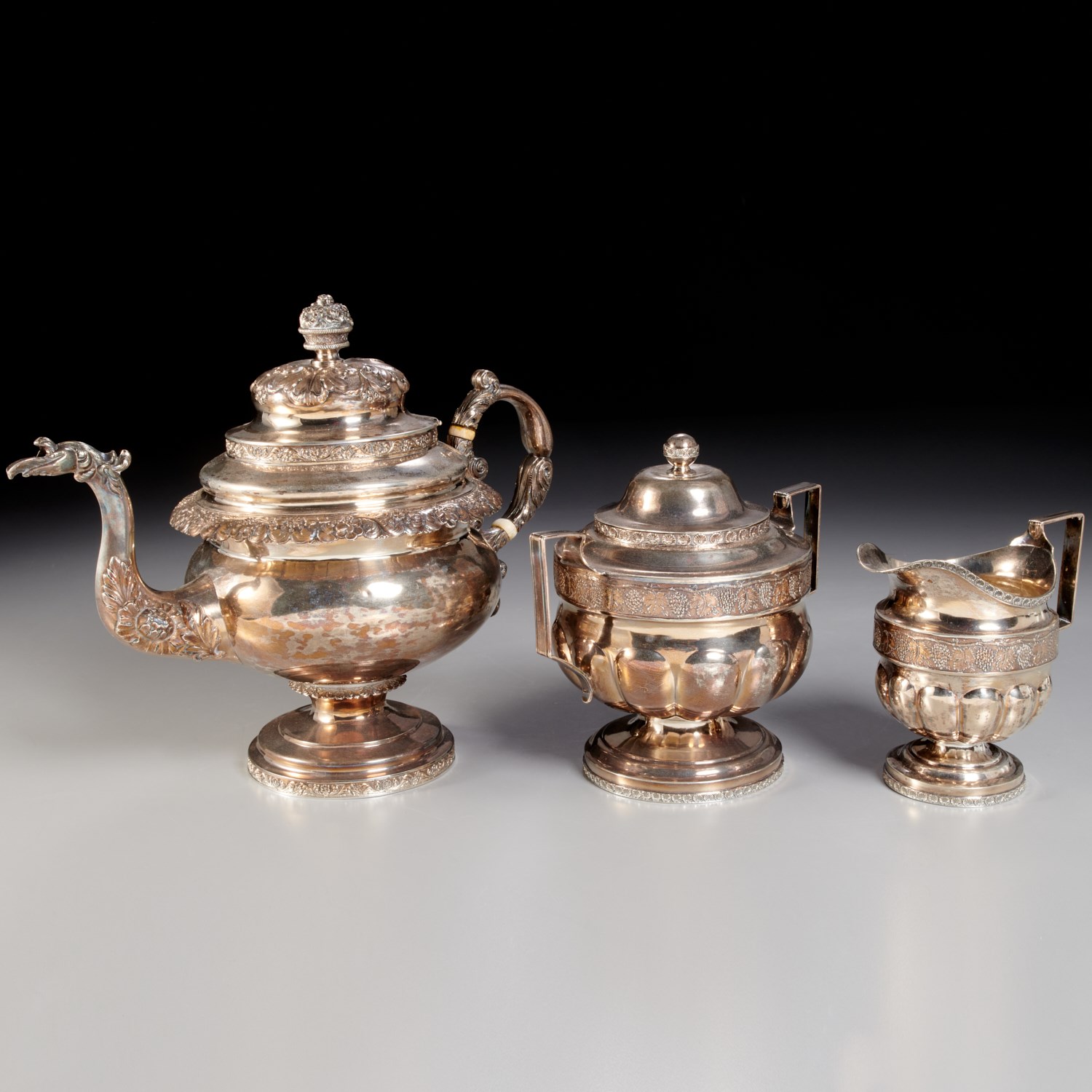 Appraisal: WILLIAM THOMPSON NY PIECE SILVER TEA SERVICE c American likely