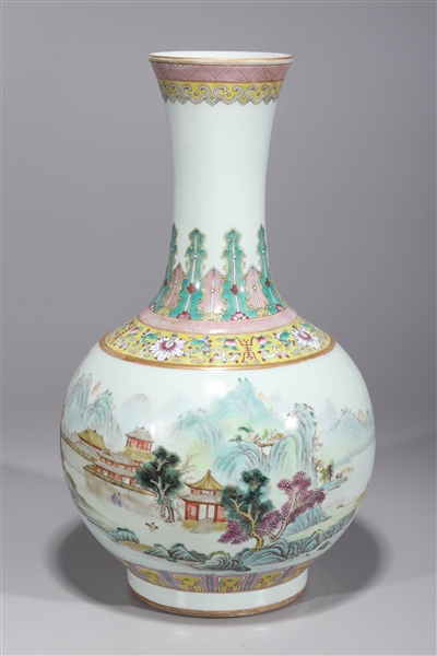 Appraisal: Chinese famille rose enameled porcelain vase with landscape and gilt