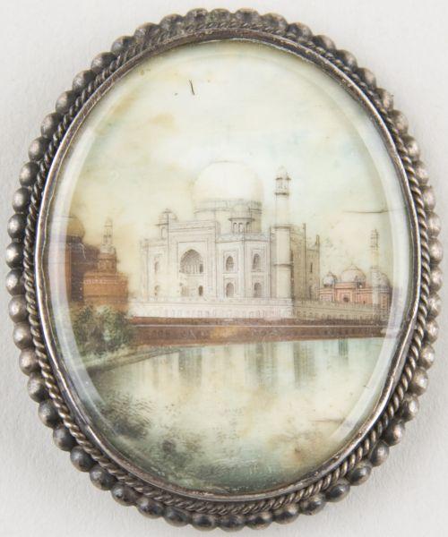 Appraisal: Miniature Painting Taj Mahal th c watercolor on ivory finely