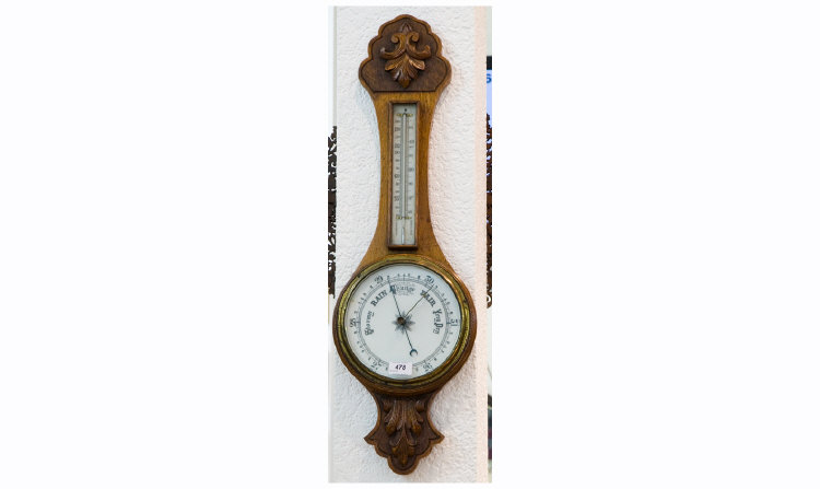 Appraisal: Oak Carved Barometer With Thermometer Height Inches Early thC