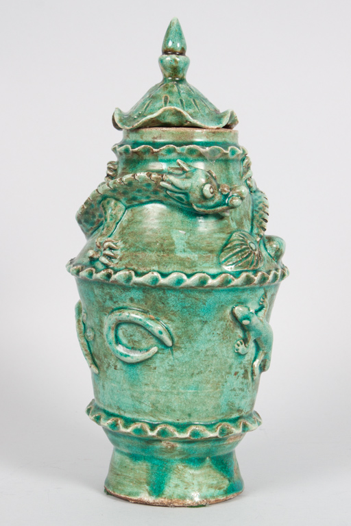 Appraisal: Chinese glazed earthenware jar funerary type jar with dragon frog